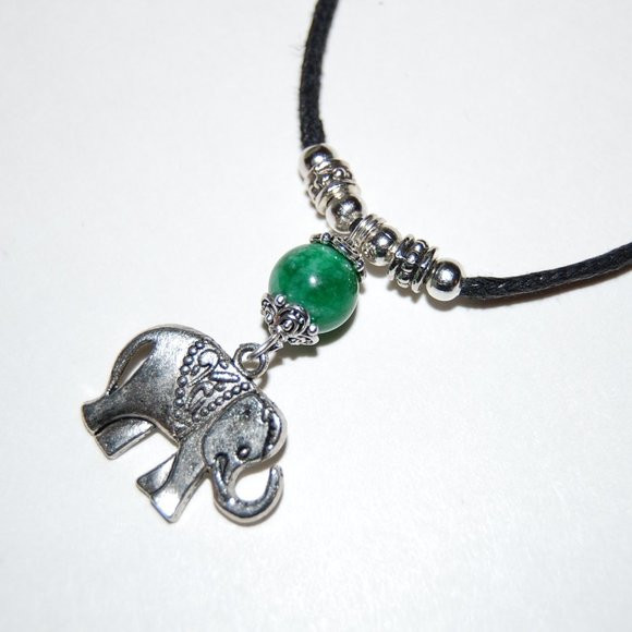 Elephant Necklace,Jade Bead,Elephant Chocker Necklace,Choker Necklace,Elephant - Picture 2 of 4